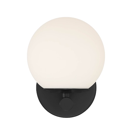 Designers Fountain Crown Heights 6in 1-Light Matte Black Contemporary Indoor Wall Sconce with Etched Opal Glass Shade D252C-WS-MB